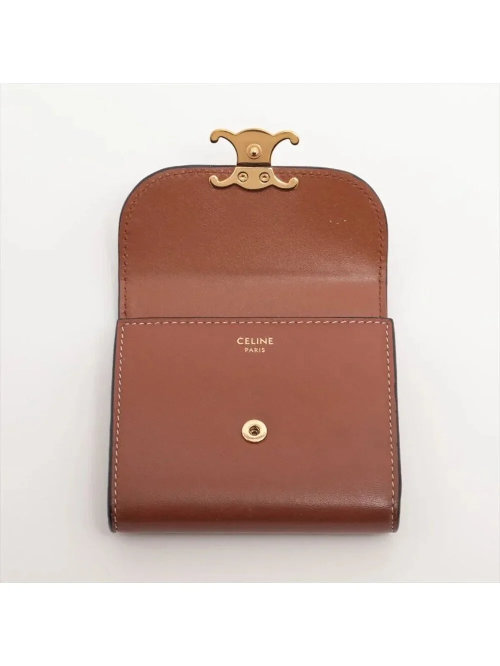 Celine Triomphe Small Flap Wallet Leather Trifold Brown Gold